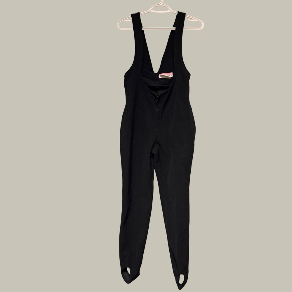 Vintage Obermeyer Black Wool Blend Stirrup Ski Bib Jumpsuit Ladies 12 Long Japan